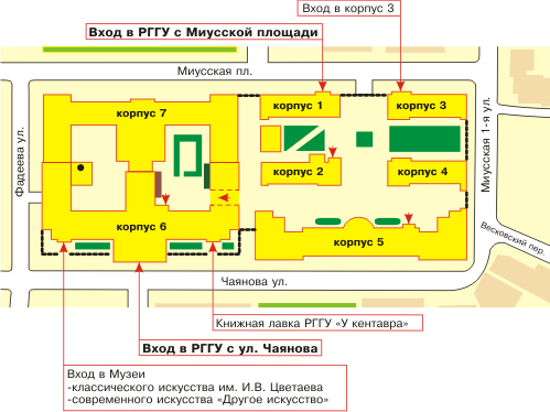 Схема расположения корпусов РГГУ